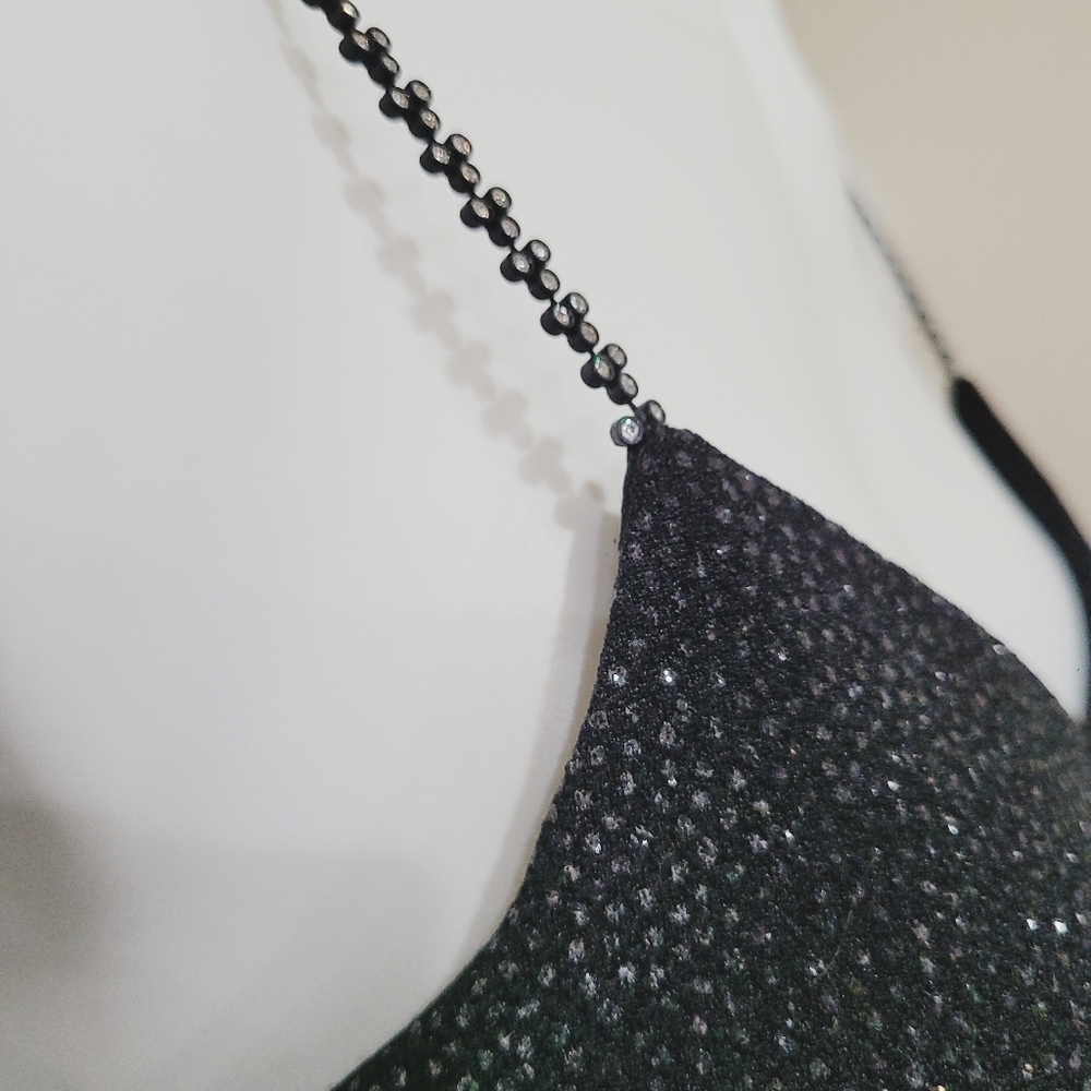 DUSK Black Crystal Beaded Party Dress Spaghetti Straps Little Black Dress SZ 8 - Picture 3 of 9